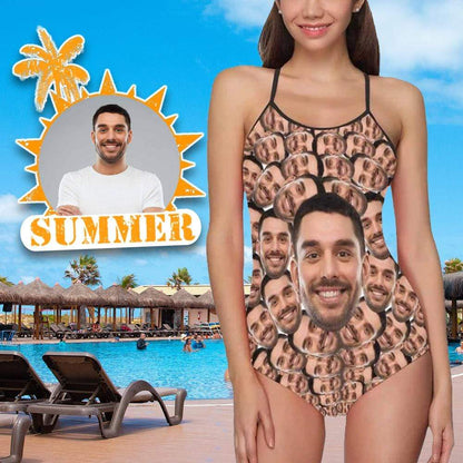 Custom Husband/Boyfriend Face Swimsuit Seamless Personalized Photo Women&