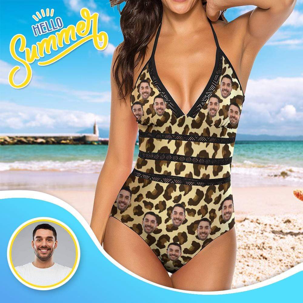 Custom Leopard Face SwimsuitPersonalized Women&