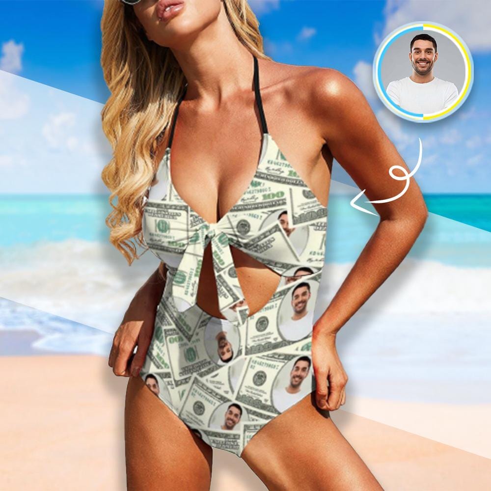 Custom Money Face Swimsuit Personalized Women&