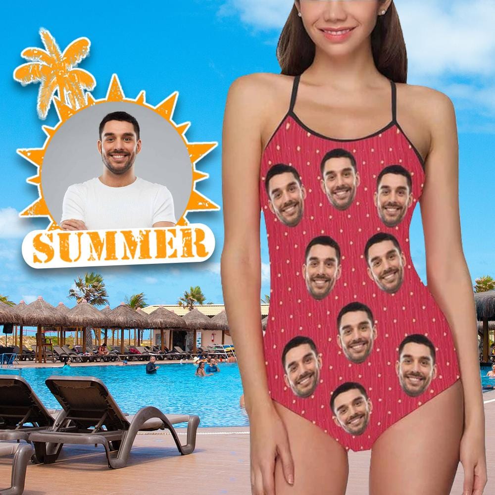 Custom Pink Dot Face Swimsuit Personalized Women&