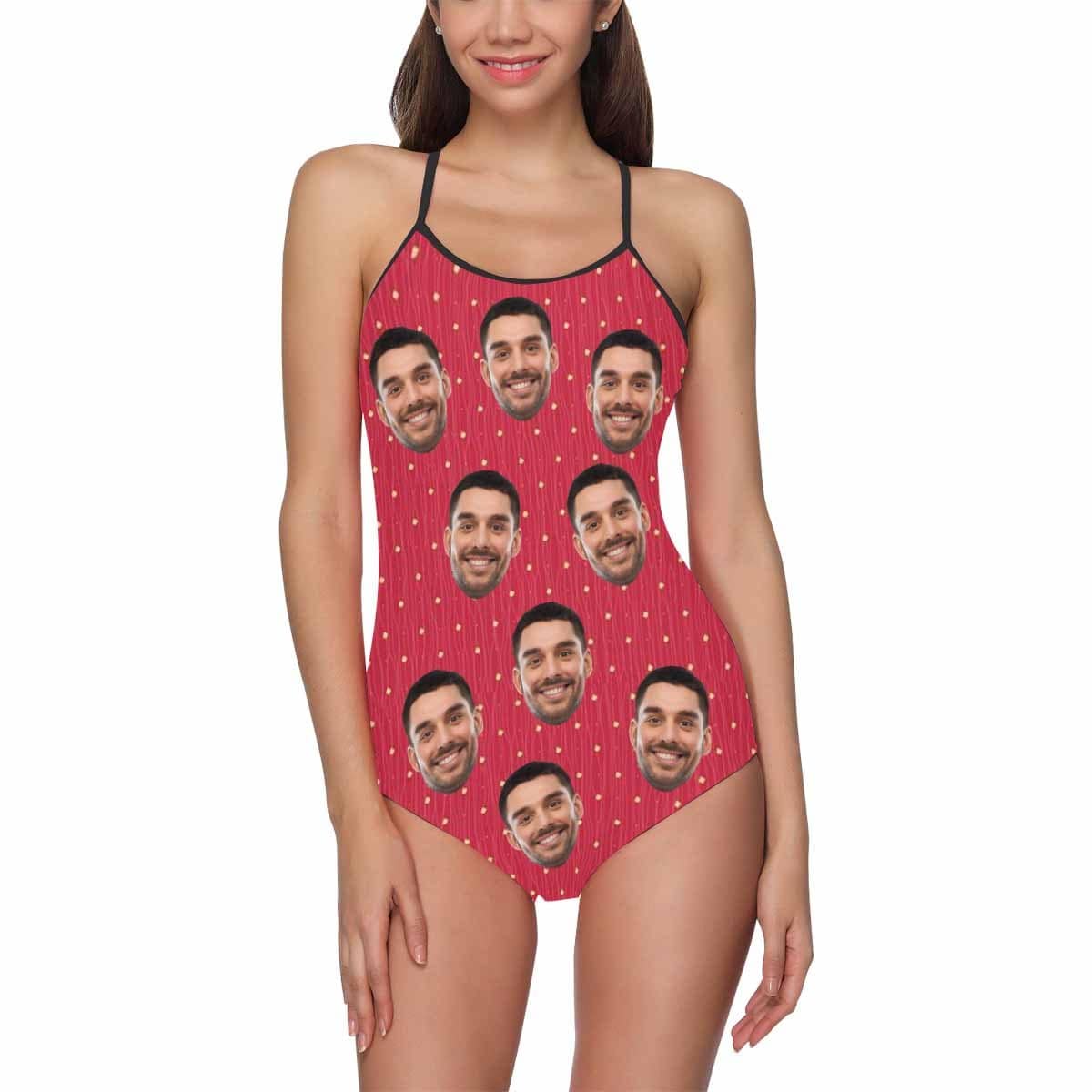 Custom Pink Dot Face Swimsuit Personalized Women&