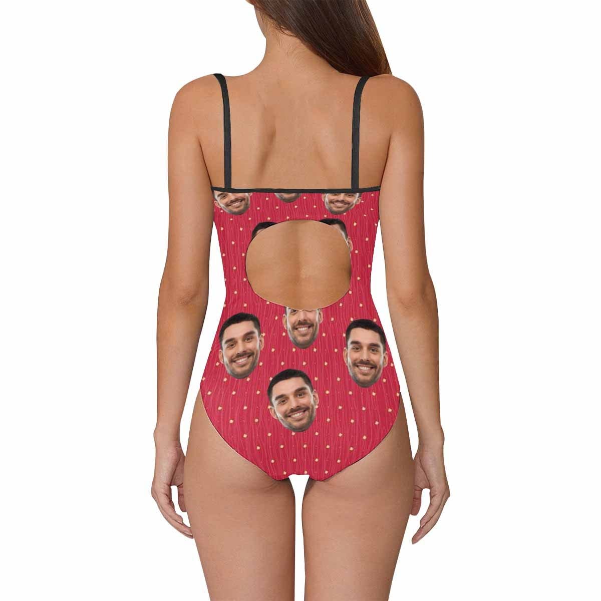 Custom Pink Dot Face Swimsuit Personalized Women&