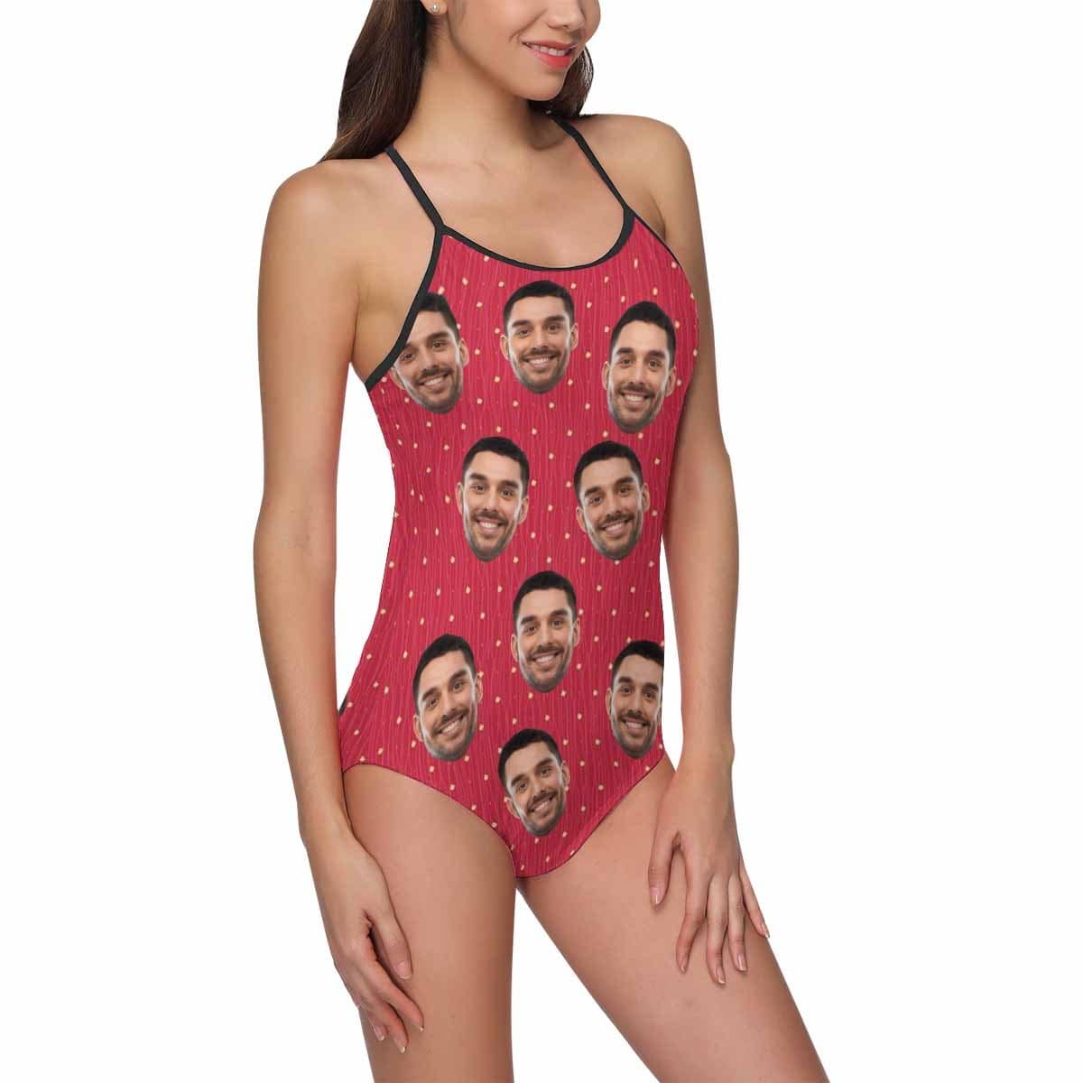 Custom Pink Dot Face Swimsuit Personalized Women&