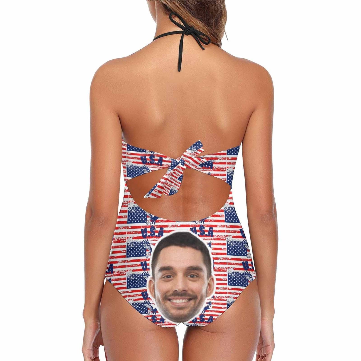 Custom US Flag Face Swimsuit Personalized Women&