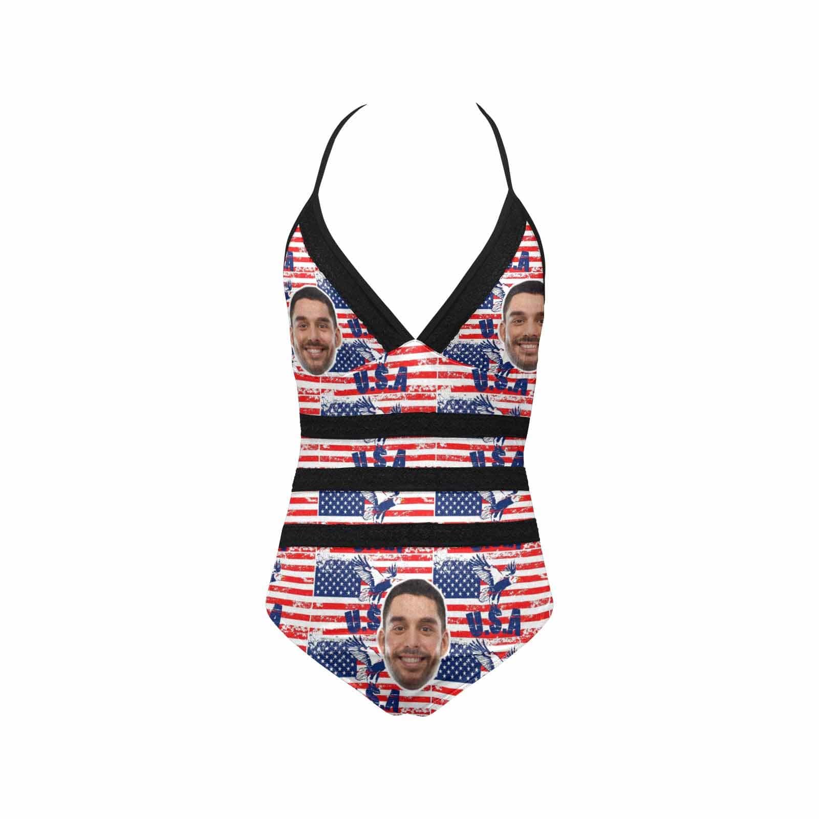 Custom US Flag Face Swimsuit Personalized Women&