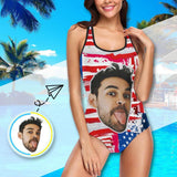 #July 4-4th of July Boat Trip Beach Cruise Outfit Custom Boyfriend Face Swimsuit Personalized USA Flag Women's One Piece Bathing Suit Celebrate Holiday Funny Party