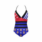 Plus Size Swimsuit-Custom USA Flag Face Swimsuits Personalized New Strap One Piece Bathing Suit For Women