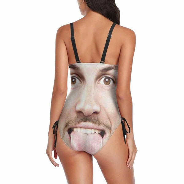 #Tongue Bathingsuit-Custom Face Swimsuit All My World Personalized Women's New Drawstring Side One Piece Bathing Suits Funny Gift Idea