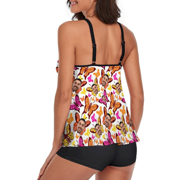 #Plus-Size Swimdress And Shorts Custom Face Butterfly Swimwear Women Swimsuit Tankini Bathing Suit For Women 2 Piece Swmsuit