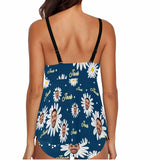 Plus Size Tankini Set Custom Face&Name Daisy Swimsuit Personalized Womens Bathing Suit Chest Drawstring Swim Dress 2 Piece Tankini