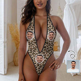 Custom Face Leopard Women's Deep V Lingerie Sexy Jumpsuits Sexy Lingerie Underwear Mesh Lingerie