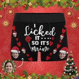 Custom Boxer Briefs with Face I Licked It Christmas Hat Personalized Red Love Heart Boxer Briefs For Valentine's Day Gift