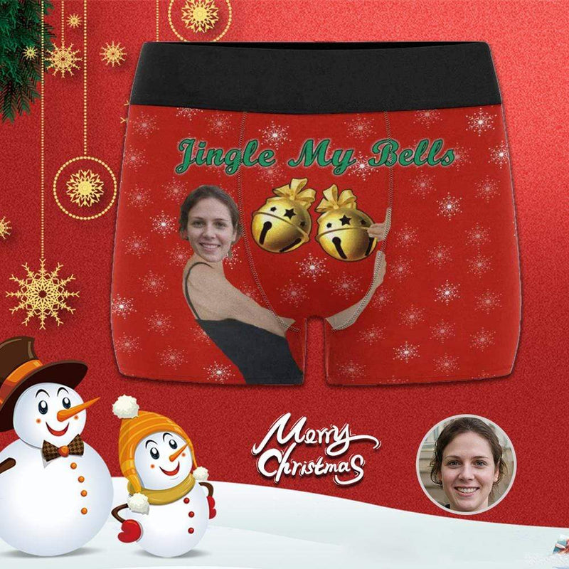 Custom Face Jingle My Bells Men's Print Boxer Briefs Put Your Face on Underwar Christmas Gift For Boyfriend