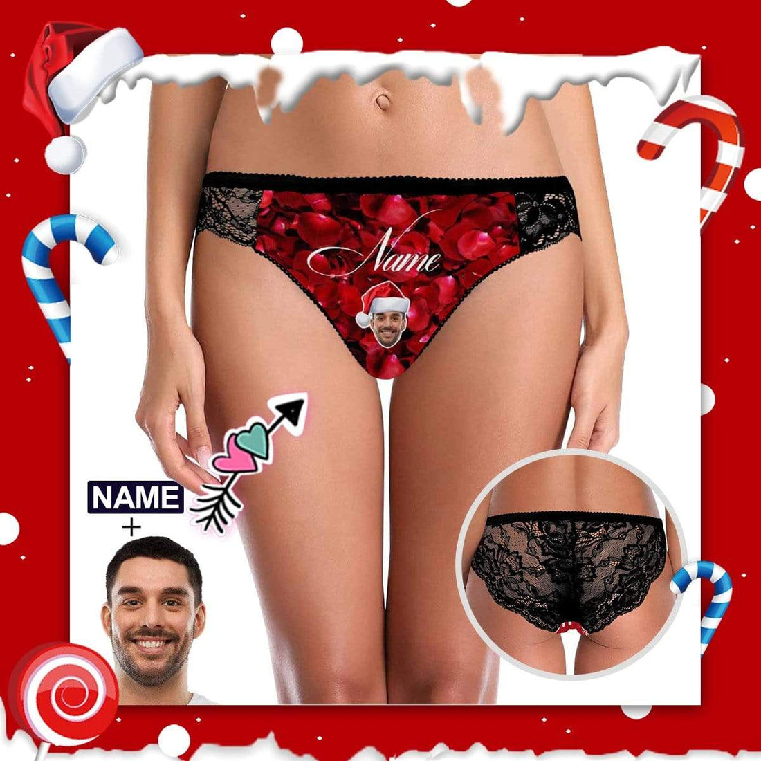 Custom Face&amp;Name Underwear Personalized Red Rose Women&