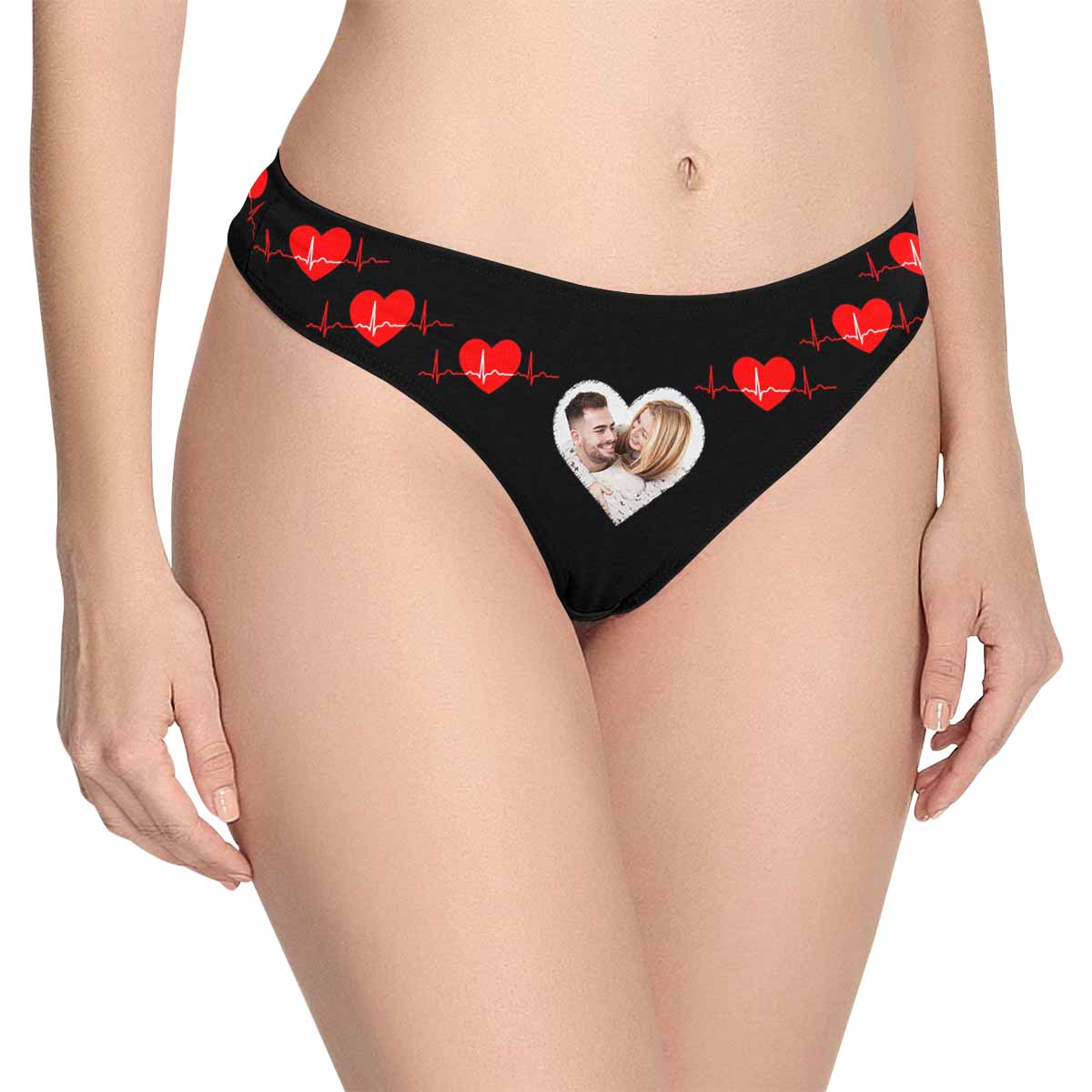 Custom Photo Underwear Design Heartbeat Love Couple Lingerie Panties Personalized Women&