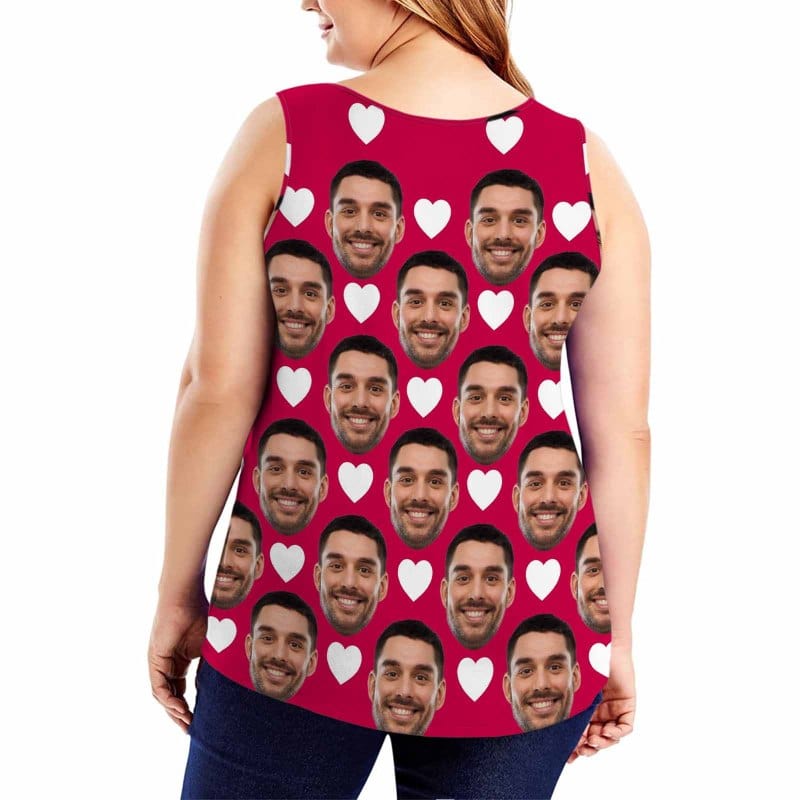 Custom Face Multicolor Loose Tops Personalized Red Love Heart Women's All Over Print Tank Top