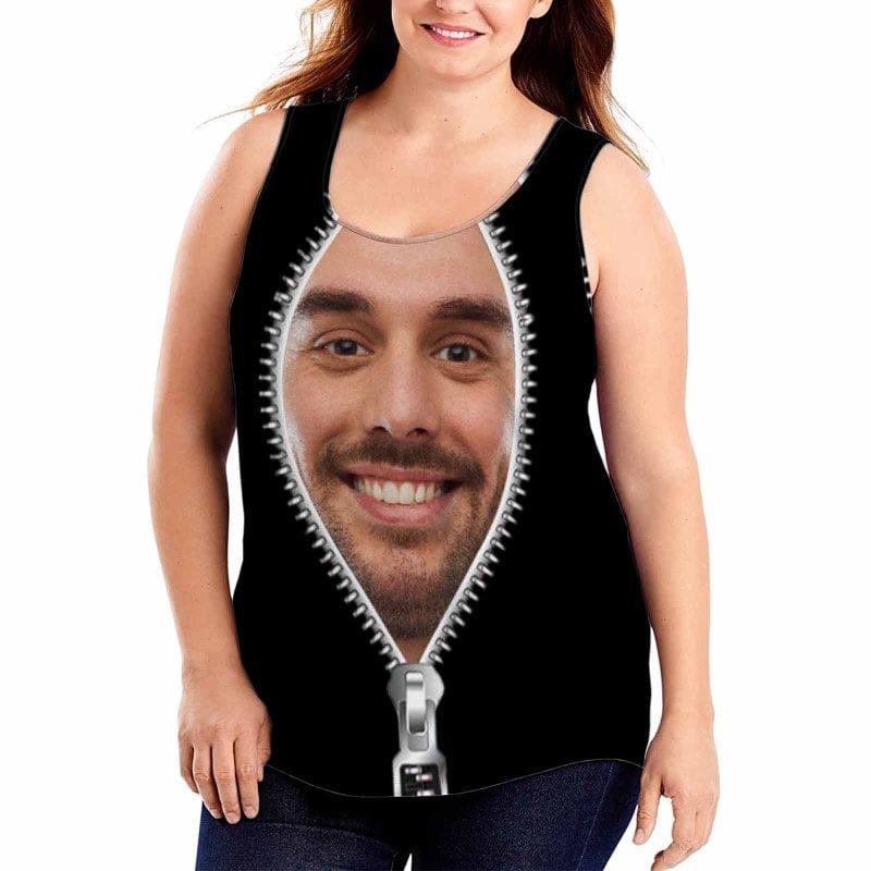 Design Face Tops Zipper Personalized All Over Print Tank Tops for Men and Women