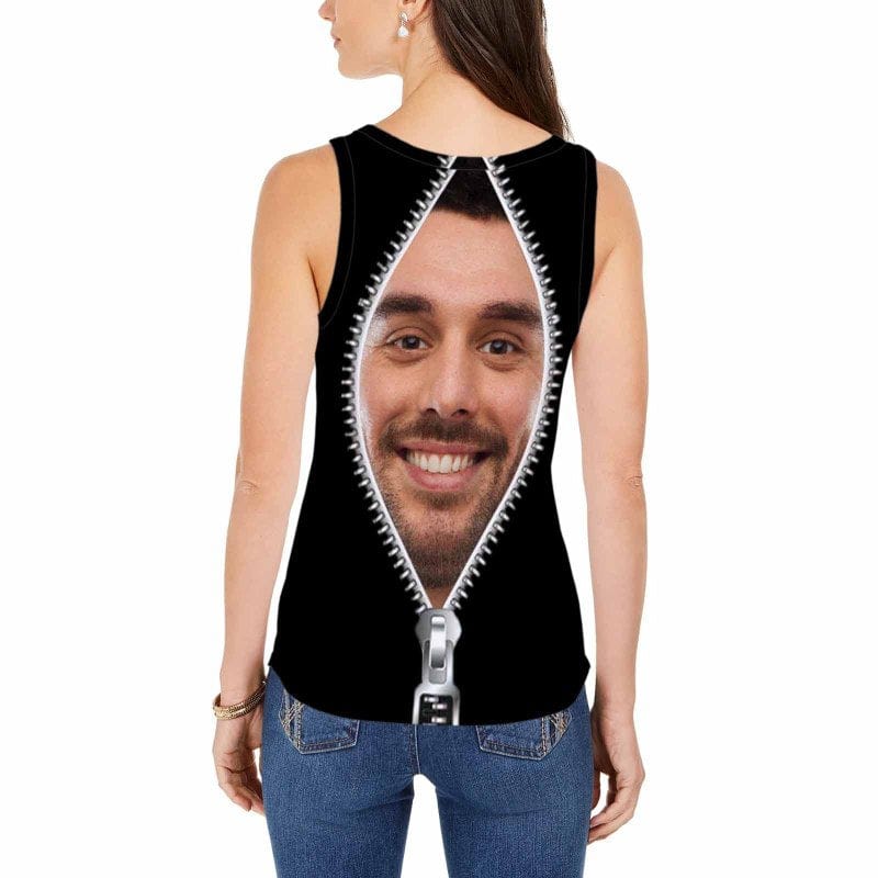 Design Face Tops Zipper Personalized All Over Print Tank Tops for Men and Women