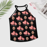 Custom Face Tops I Love You Summer Halterneck Strapless Print Vest Shirt Women's Loose Tank Top