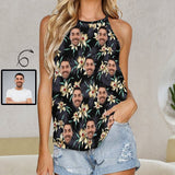 Custom Face Tops Tropical Flower Black Halterneck Strapless Vest Shirt