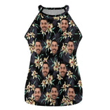 Custom Face Tops Tropical Flowers Black Halterneck Strapless Print Vest Shirt Women's Loose Tank Tops for Holiday