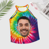 Personalized Tank Top with Face Women's Tie Dye Summer Halterneck Strapless Vest Loose Tops