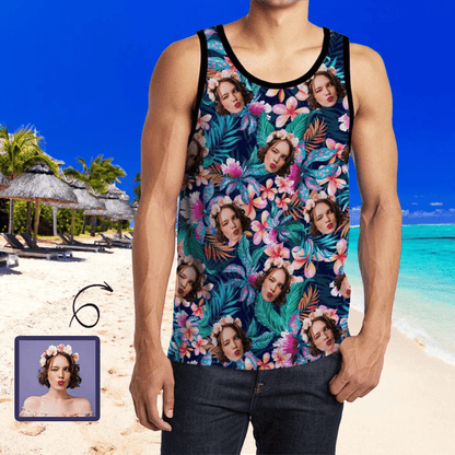 Personalized Face Tank Tops Tropical Plants Summer Halterneck Strapless Print Vest Shirt Women&