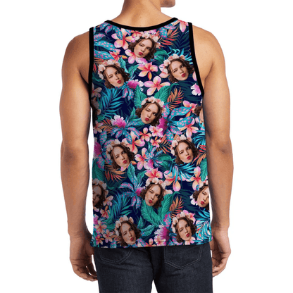 Personalized Face Tank Tops Tropical Plants Summer Halterneck Strapless Print Vest Shirt Women&