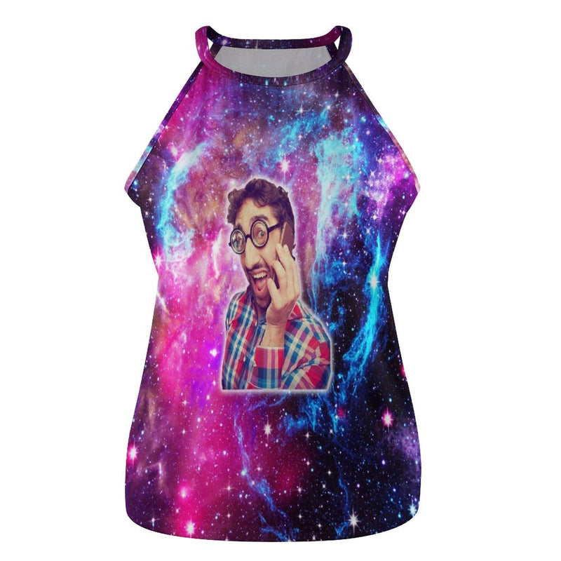 Women's Tops with Custom Face Starry Sky Summer Halterneck Strapless Print Galaxy Vest Shirts Loose Tank Tops