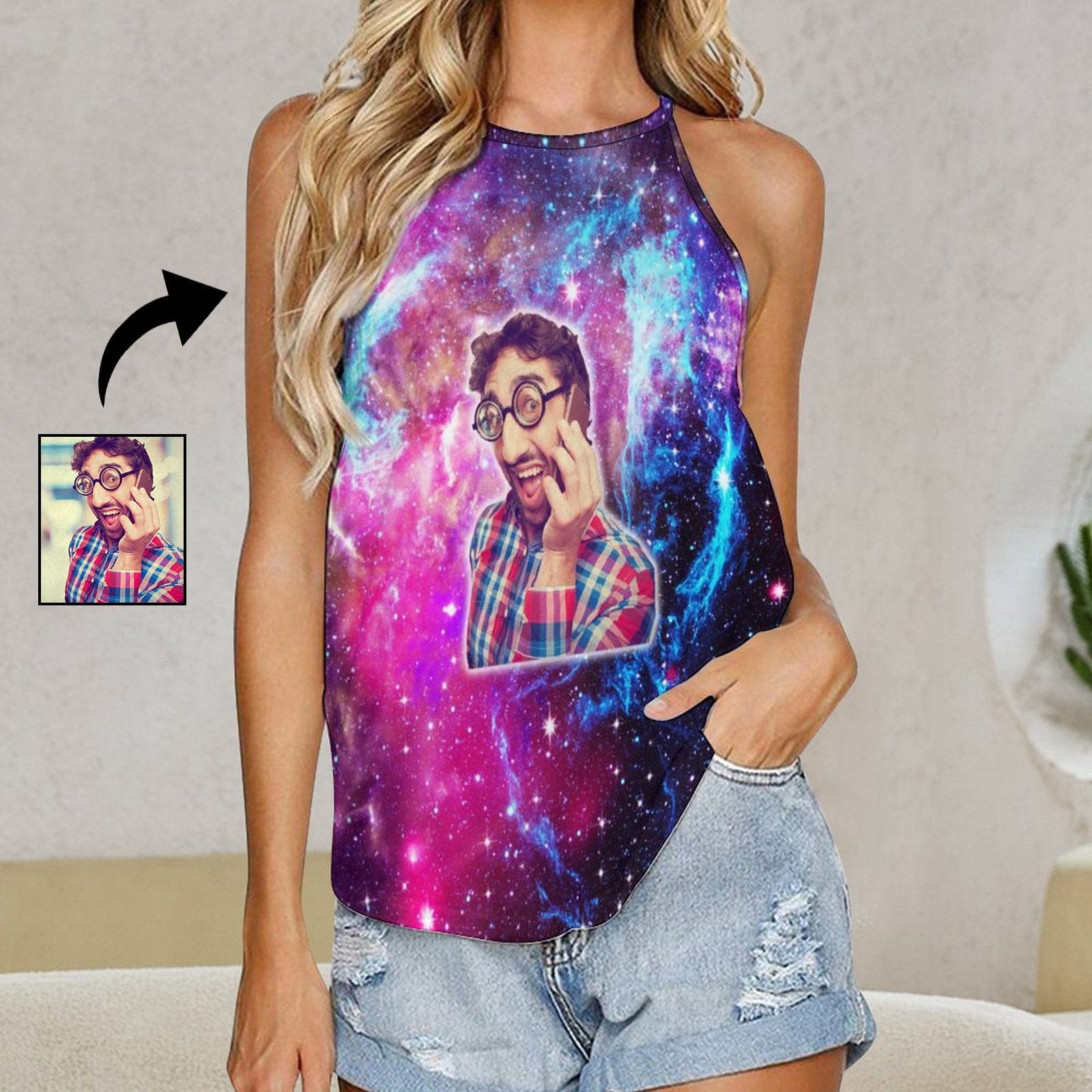 Custom Face Starry Sky Summer Halterneck Strapless Print Vest Shirts