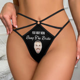 Custom Face Black Sexy Thongs T-Back Underwear for Women Personalized Women's G-String Panties