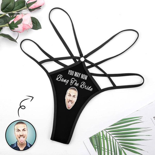 Custom Face Black Thongs T-Back Underwear Women's G-String Panties