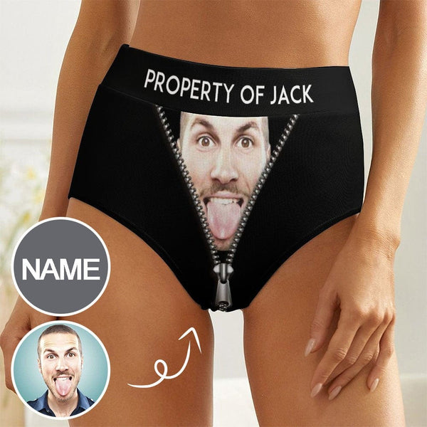 Custom Face&Name Zipper Personalized Women's High Waist Underwear Ladies Soft Granny Knickers Panties