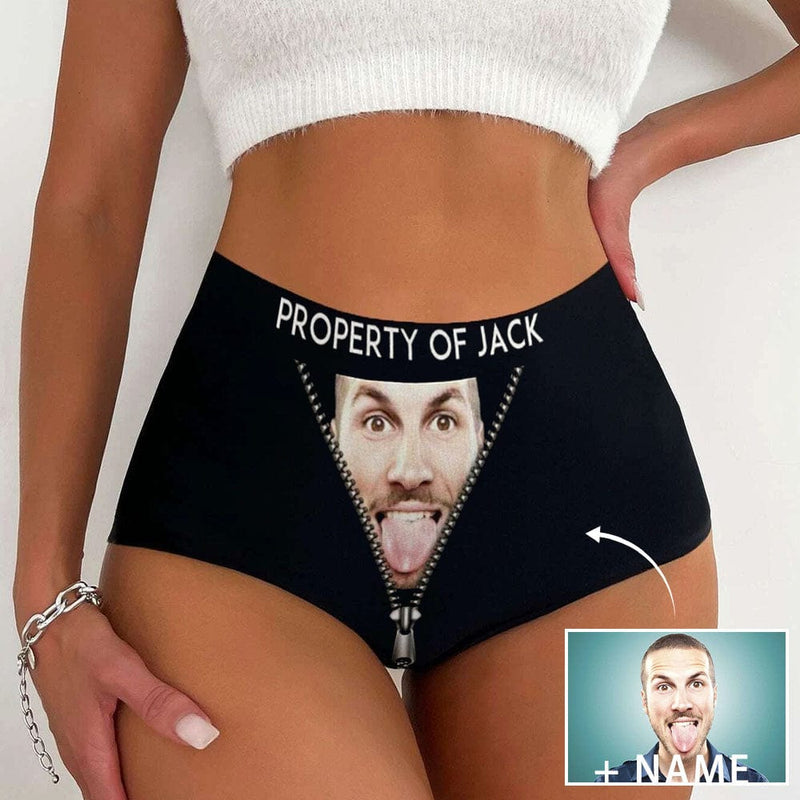 Custom Face&Name Zipper Personalized Women's High Waist Underwear Ladies Soft Granny Knickers Panties