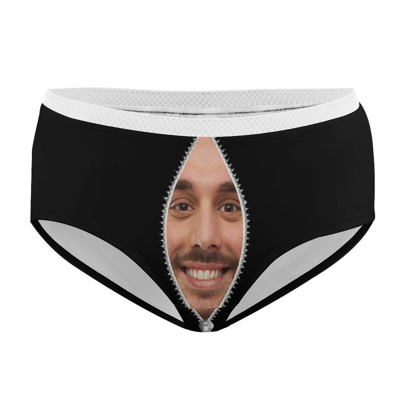 Custom Zipper Face Black Women's Lace Panties Funny Personalized Zipper Husband Boyfriend Face Women Underwear