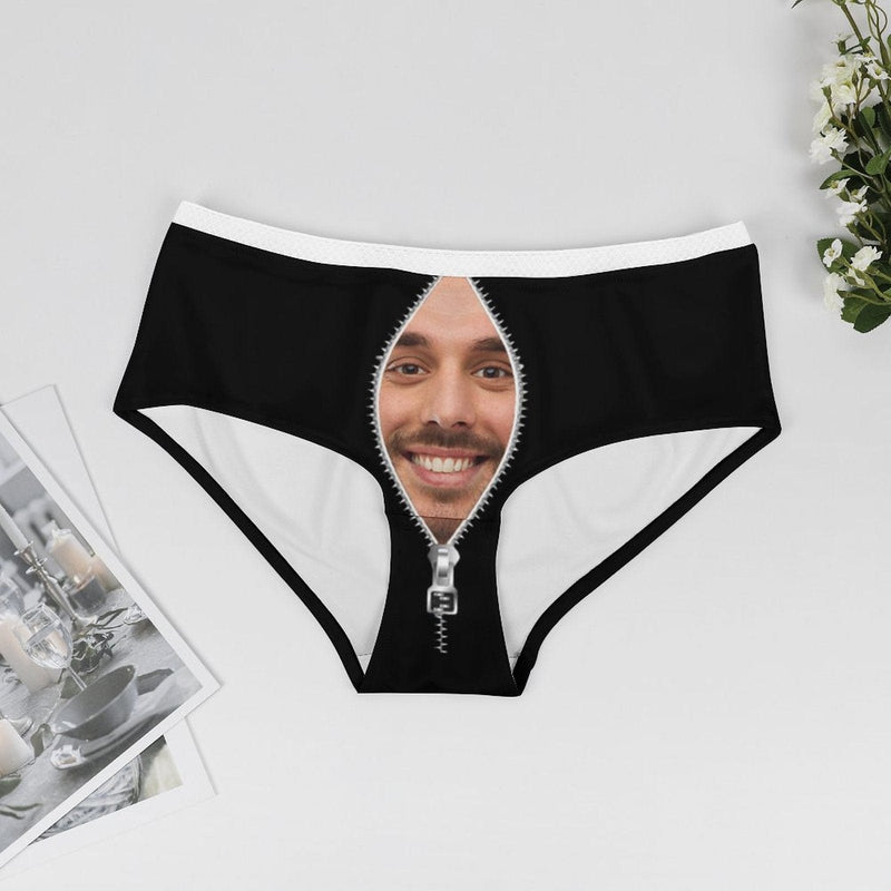 Custom Zipper Face Black Women's Lace Panties Funny Personalized Zipper Husband Boyfriend Face Women Underwear