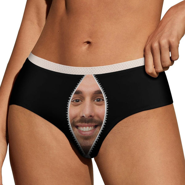 Custom Zipper Face Black Women's Lace Panties Funny Personalized Zipper Husband Boyfriend Face Women Underwear