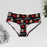 Custom Face Red Heart I Love You Women's Lace Panties Personalized Face Women Underwear Couple Valentine Gift