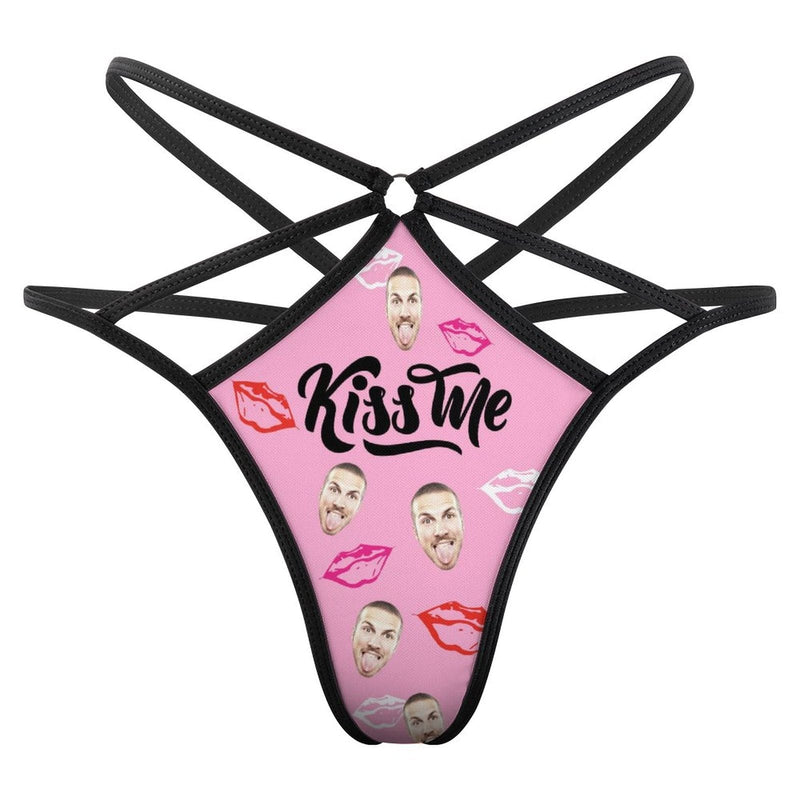 Personalized Face Pink Thongs T-Back Underwear for Women Custom Kiss Me Women's G-String Panties