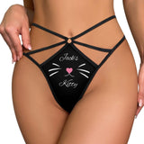 Personalized Name Cute Thongs T-Back Underwear for Women Custom Black Women's G-String Panties