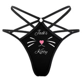 Personalized Name Cute Thongs T-Back Underwear for Women Custom Black Women's G-String Panties