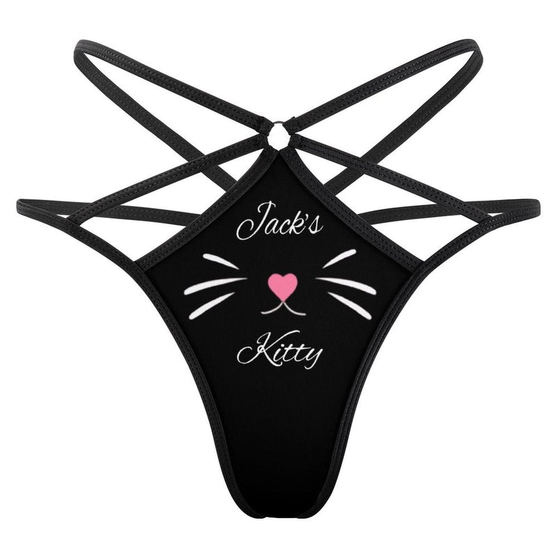 Personalized Name Cute Thongs T-Back Underwear for Women Custom Black Women's G-String Panties