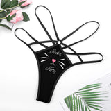 Personalized Name Cute Thongs T-Back Underwear for Women Custom Black Women's G-String Panties