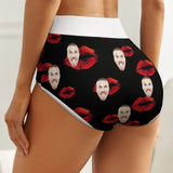 Personalized Women's High Waist Underwear Custom Face&Text Red Lips Ladies Soft Granny Knickers Panties