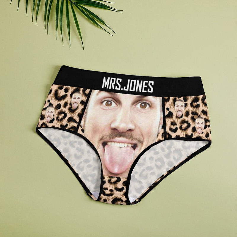 ¡¾Special Summer Sale¡¿Custom Face&Text Leopard Print Personalized Women's High Waisted Underwear Ladies Soft Granny Knickers Panties