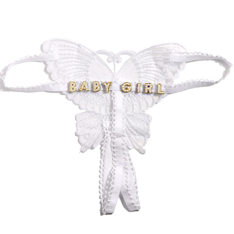 Personalized DIY Name Embroidered Hollow Butterfly Sexy Low Waist Underpants Open Cut Thong Womens Underwear(DHL is not supported)