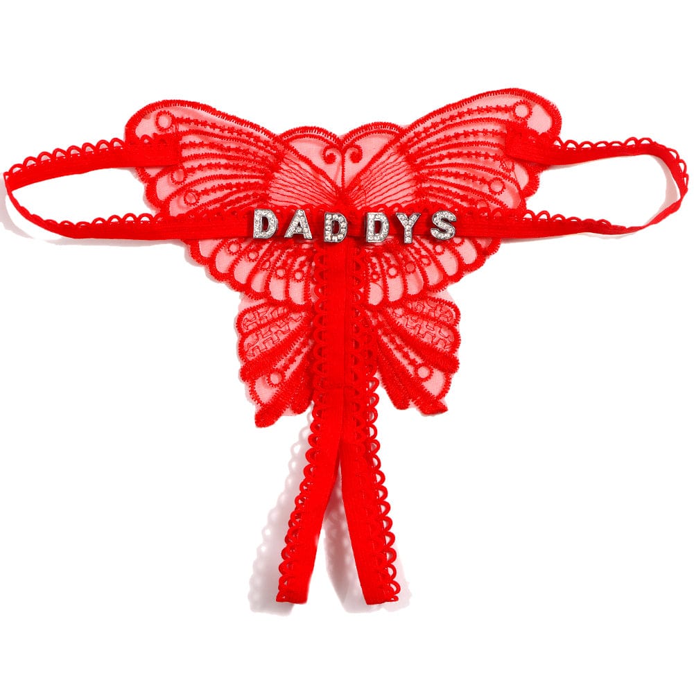 Personalized DIY Name Embroidered Hollow Butterfly Sexy Low Waist Underpants Open Cut Thong Womens Underwear(DHL is not supported)