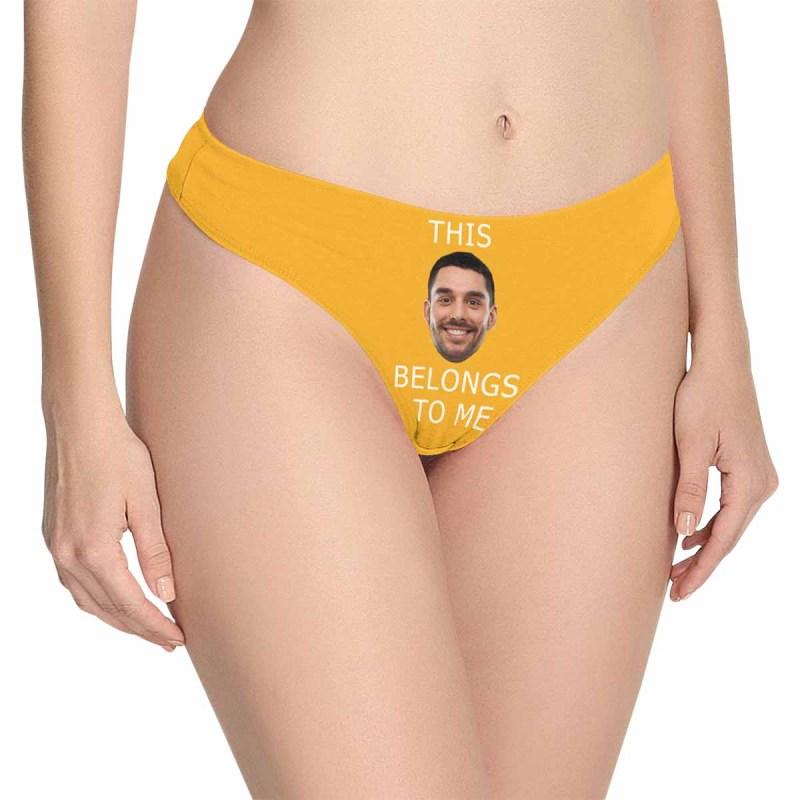 Custom Boyfriend Face Underwear for Her Personalized Intimate Apparel Belongs To Me Women's Lingerie Classic Thongs