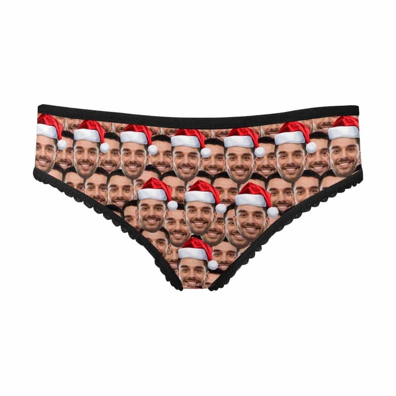 Custom Christmas Hat Women's High-cut Briefs Personalized Face Underwear for Her