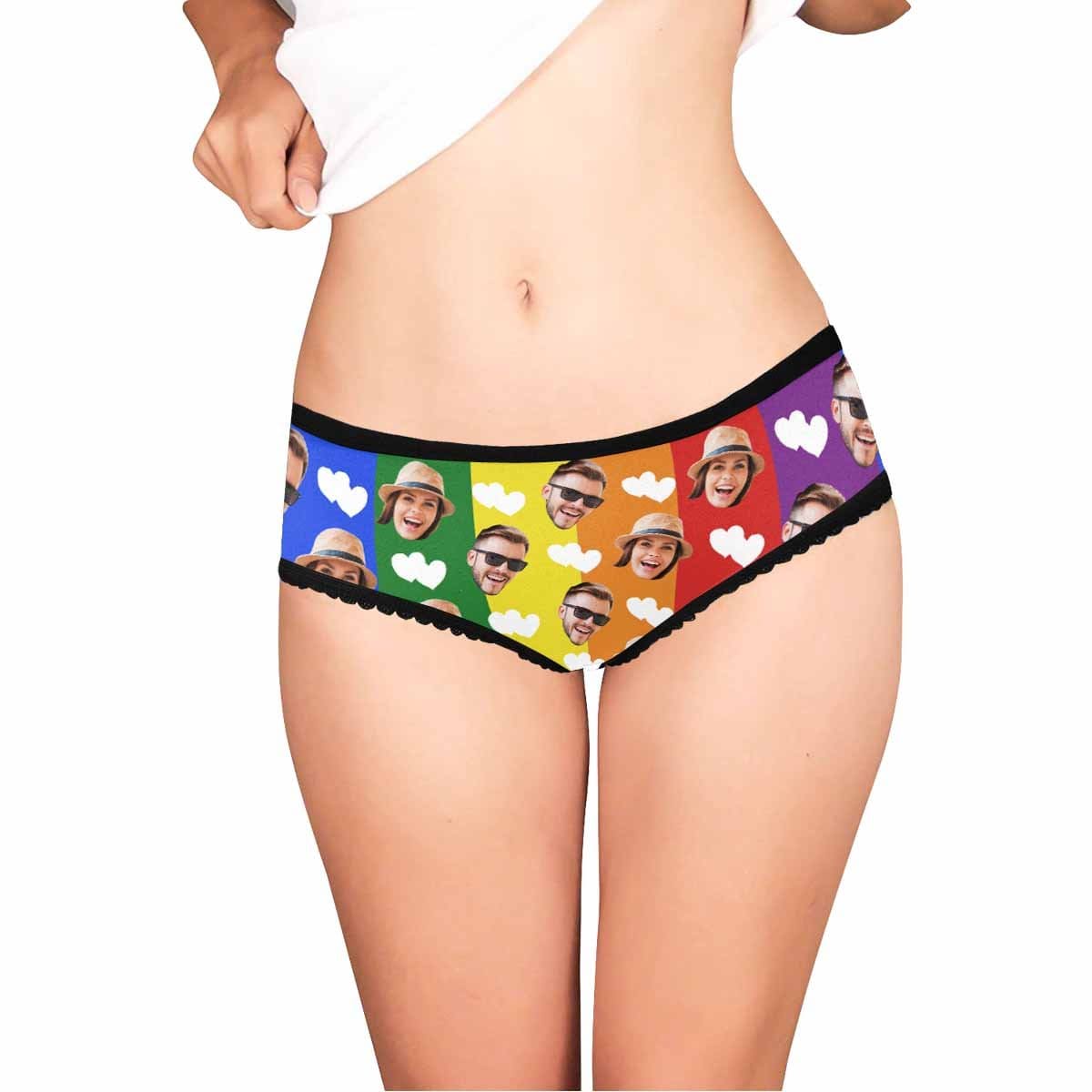 Custom Face Briefs Personalized Couple Rainbow Panties Underwear with Photo Women&